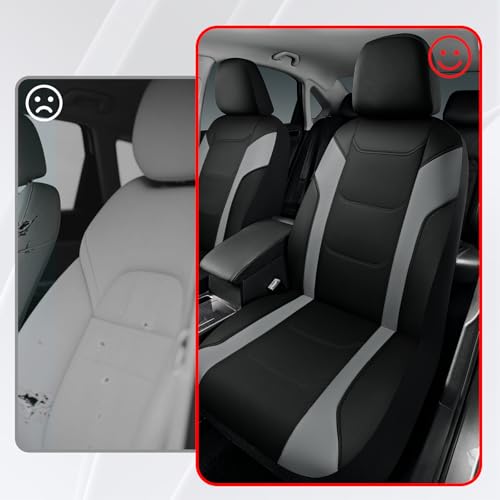 Rubbermaid Leather Car Seat Cover – Universal Front Seat Cover, Airbag Compatible, Easy to Install, Water-Resistant and Durable Automotive Seat Cover for Cars, Trucks, SUVs, Vans – Gray - color: Gray