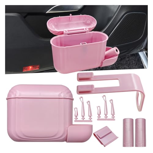 Car Trash Can with Lid, Hanging Leakproof Vehicle Garbage Bin, Auto Back Seat Organizer Dustbin with 2 Rolls of Trash Bags, Versatile Storage Accessory for Car Air Vent, Dashboard (Pink) - color: Pink