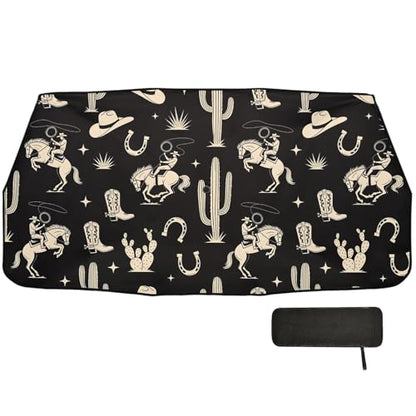 Gredecor Windshield Sun Shade Umbrella, Boho Western Cactus Cowboy Foldable Car Sunshade with UV Block Front Window (Heat Insulation Protection) for Auto Windshield Covers
