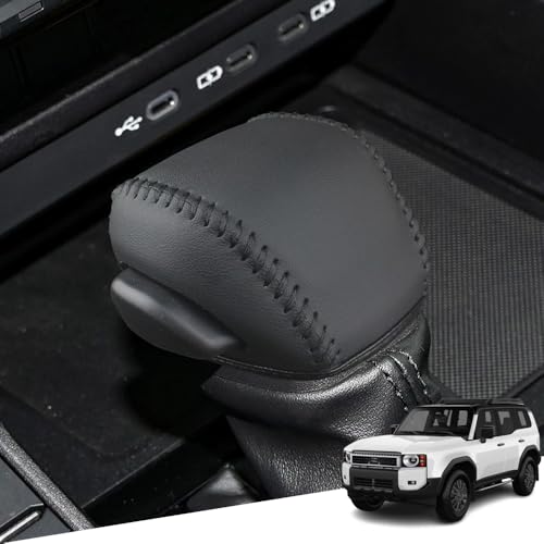 Great-luck Genuine Leather Automatic at Gear Shift Knob Cover Protector Trim,The car Interior Accessories(Black Stitches) for Toyota Land Cruiser 2025 2026 RAV4 2026 2027 - color: Black Stitches, size: Land Cruiser(2025-2026)