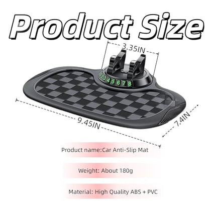 Multifunction Car Anti-Slip Mat, with Phone Holder, Temporary Parking Number and Large Pad, Rotatable 360° Anti-Skid Car Dashboard Pad for Phone, Sunglasses, Keys (Gray)