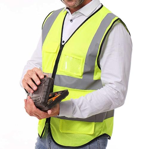 caparazon Unisex High-Visibility Reflective Safety Vest with Zippered Pockets - ANSI/ISEA Certified for Enhanced Work Safety - color: Yellow