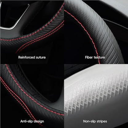 LABBYWAY Microfiber Leather Auto Car Steering Wheel Cover, Universal Fit 15 Inch Anti-Slip Wheel Protector, Black - color: Fiber Black
