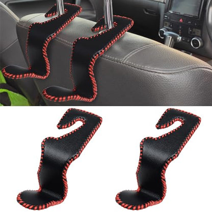 BFXM 2Pcs Car Seat Headrest Hooks, Back Seat Purse Leather Hanger Holder Hook, Magnetic Storage Organizer for Purses Handbag Grocery Bags Coats - color: 2pcs black red line