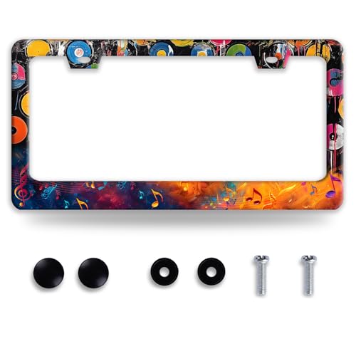 Watercolor Music Disc License Plate Frame Stainless Steel Music Notes License Plate Holder Personalized Funny Car Decorative Parts for Standard Us Canada Vehicles 12.3 x 6.3 Inch - color: Funny Watercolor Music Notes