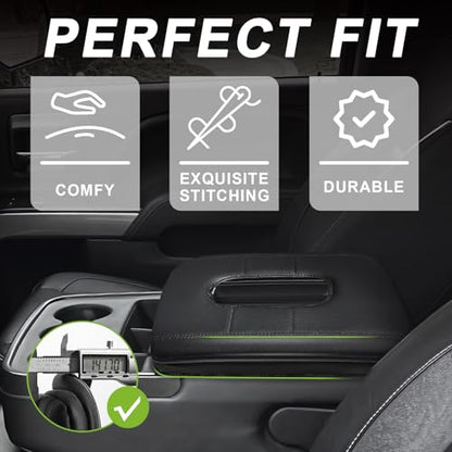 Muslogy Center Console Armrest Cover Fit for Chevy Silverado & GMC Sierra 1500 2500 3500HD 2014-2018 Accessories, Comfort Armrest Pad Console Lid Cushion Vegan Leather 1-Inch Thick(Split Bench Seat) - size: 1) 14-18 |Silverado & Sierra| Jump Seat, +Thick
