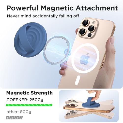 Magnetic Phone Grip Ring Holder, Liquid Silicone Magnet Cell Phone Grip Finger Loop, Compatible with Magsafe, Back of Phone for iPhone 17/16/15/14/13/12 Series, Azure Blue - color: Azure Blue