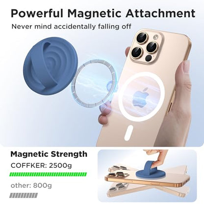 Magnetic Phone Grip Ring Holder, Liquid Silicone Magnet Cell Phone Grip Finger Loop, Compatible with Magsafe, Back of Phone for iPhone 17/16/15/14/13/12 Series, Azure Blue - color: Azure Blue