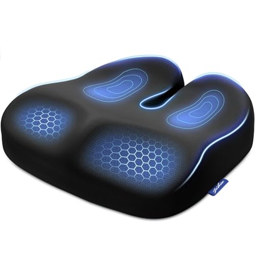 ZIKEE Ergonomic Seat Cushion with Thigh Slope for Long Sitting, Memory Foam Office Chair Cushion for Car, Home, Plane, U-Shaped Design Relieves Hip, Tailbone Pain, Non-Slip Sciatica Pain Relief Pillow