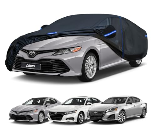 Kayme Car Cover Custom Fit for Toyota Camry/Camry Solara, Honda Accord, Nissan Altima, Windproof Upgraded & 100% Waterproof. All-Weather Full Exterior Cover Rain Sun Snow Protector with Door Zipper. - size: Fit for Toyota Camry,Honda Accord,Nissan Altima