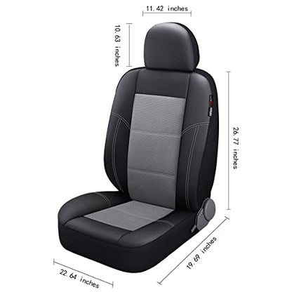P&J AUTO Leather and Mesh Car Seat Cover Front Pair Universal Fit for Cars Trucks Vans & SUVs Airbag Compatible (Grey) - color: BK GY