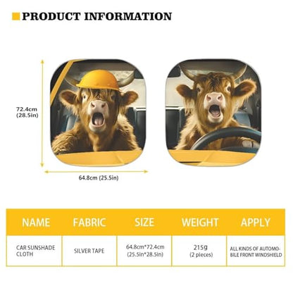 Cow Print Car Front Windows Sunshade 2 Pieces Set Automotive Windshield Sunshade Car Interior Accessories for Summer Foldable Reflective Auto Shade - color: Cow