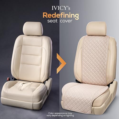 IVICY Faux Linen Front Car Seat Cover – Durable, Non-Slip Seat Protector for Cars – 1 Unit, Light Beige - color: BEIGE WS LN