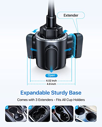 andobil Military-Grade Cup Phone Holder for Car/Truck, [2026 Enhanced] 13" 360° Adjustable Gooseneck w/Anti-Shake Car Mount, Universal Car Phone Holder for iPhone/Samsung/Pixel All 4.0-7.0" Devices - color: Black