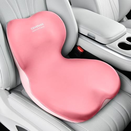 Coverado Car Seat Cushion and Lumbar Support Pillow One Piece, Memory Foam Ergonomic Back Support Driving Seat Cushion for Back Pain, Non-Slip Washable Cushion for Car, Driver, Office - color: Pink, size: 1 Peice
