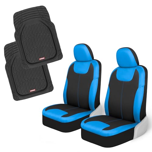 Motor Trend 2 Waterproof Front Seat Covers + 2 Trimmable Floor Mats – Universal Fit Car Interior Combo Set for Cars, Trucks, SUVs & Vans – All-Weather Protection for Vehicle Seats & Flooring - color: Blue Front Seats & Black Mats