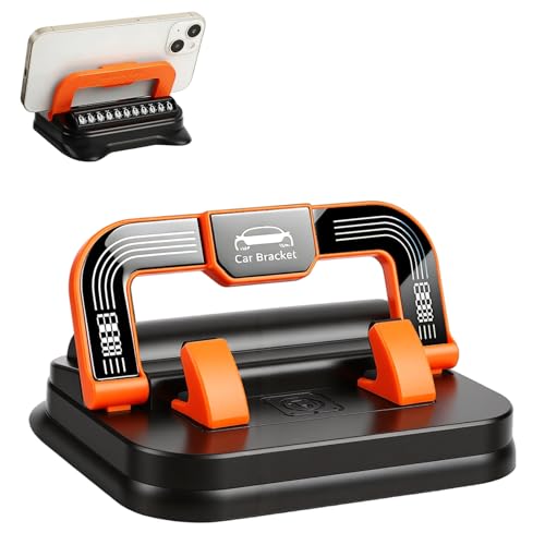 Car Phone Holder 360 Degree Rotation, Suitable for car Navigation in-car Dashboard, Ultra-Strong Suction Cup Phone Mount, Horizontal and Vertical Screen Adjustment Angle (Orange) - color: Orange
