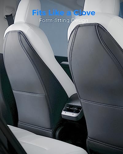 Car Seat Protectors Designed for Tesla Model Y/3 Accessories (Includes 2025 Model Y Juniper & Model 3 Highland), Wear Resistant Leather Kick Mats with More Space Pocket, Set of 2