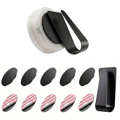 Universal Magnetic EDC Mounting System for Nicotine Pouches-10 Pack Ultra-Thin Soft Neodymium Adhesive Pads & Heavy-Duty Metal Visor Clip for Zyn, Snus, Dip Cans, Garage Remotes, Gym & Car Organizers