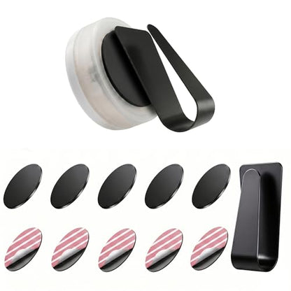 Universal Magnetic EDC Mounting System for Nicotine Pouches-10 Pack Ultra-Thin Soft Neodymium Adhesive Pads & Heavy-Duty Metal Visor Clip for Zyn, Snus, Dip Cans, Garage Remotes, Gym & Car Organizers