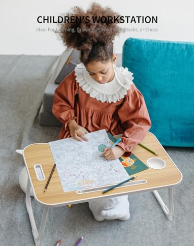 ZEAPTAC Laptop Bed Desk, Foldable Lap Desk, Portable Lap Table, Laptop Stand with Cup Holder & Tablet Slot & Lifting Handle for Working Writing Drawing & Eating - Wood - color: Wood