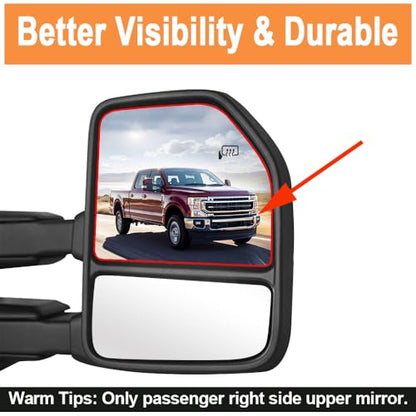 Senzeal Passenger Side Heated Upper Mirror Glass Replacement for Ford F150 2015-2020 Ford F250 F350 F450 F550 2017-2022 Tow Mirror FL3Z17K707G (Right Side) - size: Passenger Upper Side (Right)