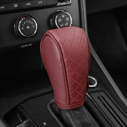 Cxtiy Gear Shift Knob Cover PU Leather Car Stick Shift Knob Cover Universal Fit for Most Cars, Non-Slip Gear Shifter Protector, Stylish Gear Shift Hoodie (Wine red) - color: Wine red