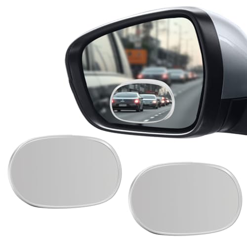 2PCS Oval Blind Spot Mirror for Car, HD Glass Wide Angle Convex Side Rearview Mirror with Stick-on Design, Universal 360° Adjustable Framed Safety Auxiliary Mirrors for Truck (Silver, Round) - color: Silver, size: Round