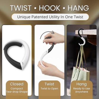 FafaConcepts | Portable Bag Hanger for Table | Sleek Heavy-Duty Purse Hook | Unisex | Holds Up to 22 Lbs | Caviar and Pearl - color: caviar/pearl
