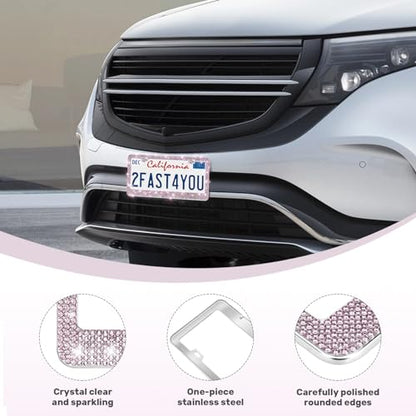 QUANQIUFEI 2 Pack Bling License Plate Frames, Sparkly Rhinestone Diamond Car License Plate Cover for Women, Stainless Steel Car Accessories with Glitter Crystal Caps (Light Amethyst) - color: Light Amethyst