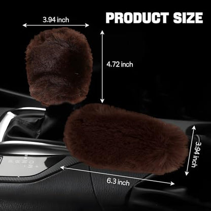Hovom 2PCS Fluffy Car Gear Shift Knob Cover & Handbrake Cover, Soft Plush Hand Brake Handle & Gear Shift Cover for Women Girls, Universal Comfortable Warm Furry Car Accessories (Coffee) - color: Coffee