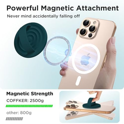 Magnetic Phone Grip Ring Holder, Liquid Silicone Magnet Cell Phone Grip Finger Loop, Compatible with Magsafe, Back of Phone for iPhone 17/16/15/14/13/12 Series, Dark Green - color: Dark Green