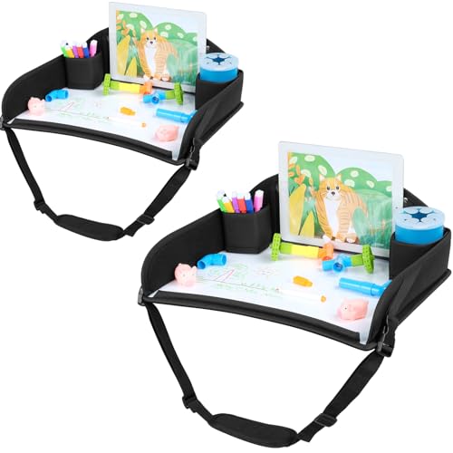 COOLBEBE Kids Travel Tray for Toddler Car Seat, Travel Tray for Airplane, Toddler Car Seat Lap Tray, Carseat Table Tray for Kids Travel Activities (Black -2PCS) - color: Black -2PCS