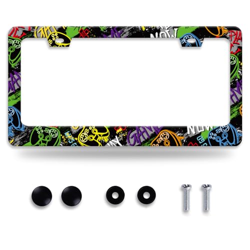 Game License Plate Frame Gamepad License Plate Holder for Car Decorative Parts Stainless Stee License Plate for Standard Us Canada Funny License Plate Frames 12x6 Inch - color: Game