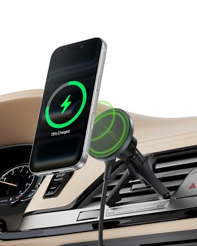 Belkin Wireless Car Charger, Magnetic Car Vent Mount w/ 3.3ft USB C Cable, Qi2 MagSafe Compatible Fast Charging iPhone Charger for iPhone 17, Galaxy S26, Pixel 10, & More - Travel Accessories - Black - style: Vent Mount