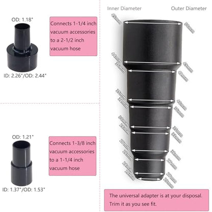 11-Piece Universal Shop Vac Attachment Kit with Horsehair Brush, Floor Brush & Crevice Tool - 4 Hose Adapters + 5-Layer Reducer (1" to 2-1/2" ID) for Wet/Dry Vacuums & Car Cleaning