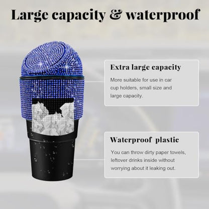 Yourkar Bling Car Trash Can with Lid, Sparkling Crystal Auto Garbage Can with Leak-Proof Lid, Multipurpose Waterproof Trash Bin for Automotive Home Office Kitchen Bedroom (Blue) - color: Blue