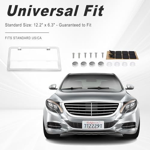 2 Pack Silver License Plate Frame, Metal License Plate Frame with 2-Hole, Universal Solid Stainless Steel Holder, Includes Screws for Men & Women - color: Silver
