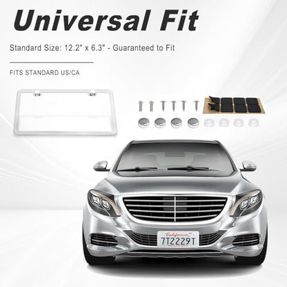 2 Pack Silver License Plate Frame, Metal License Plate Frame with 2-Hole, Universal Solid Stainless Steel Holder, Includes Screws for Men & Women - color: Silver