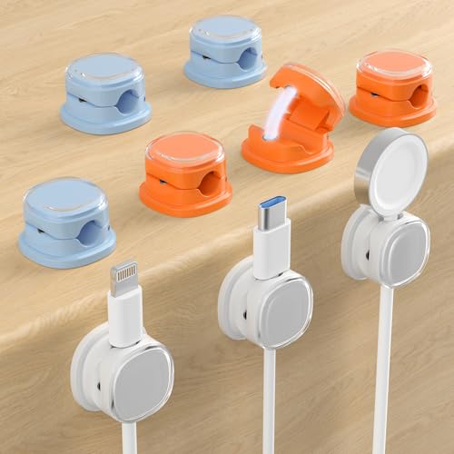 Magnetic Cable Clips, Adjustable Cord Holder Management, Adhesive Wire Keeper Organizer for Home Office Desk Phone PC Car Wall Desktop Nightstand Appliance (9-PCS White_Orange_Blue) - color: 9-PCS White_Orange_Blue