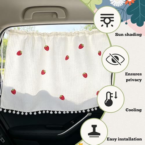 Car Side Window Sun Shade Privacy Curtain for Baby, 25.2"x18.1" Cute Blackout UV Protection Car Window Shades with Suction Cup for Back Seat, Auto Camping Windows Screen Shades (Ten Strawberries) - color: Ten Strawberries