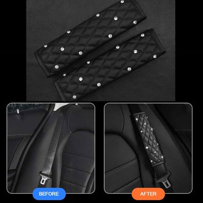 2Pack Bling Car Seatbelt Strap Covers & 1Pack Gear Shift Cover & 1Pack Handbrake Cover for Women Girls - Crystal Rhinestone Velvet Shoulder Pad Protector - Diamond Shine Safety Shoulder Pad - color: B-Diamond 4