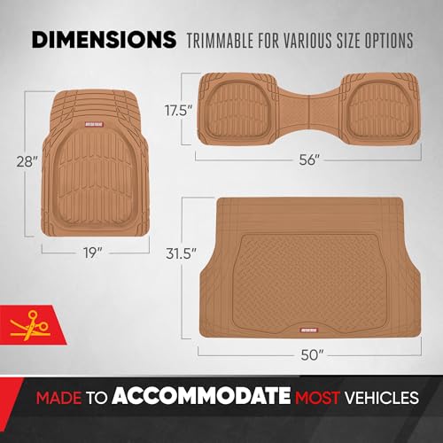 Motor Trend FlexTough 4-Piece Heavy Duty Floor Mats for Cars Trucks SUVs, Automotive Floor Mats Car Mats Full Set Front, Rear & Cargo, Trim-To-Fit Semi-Custom Deep Dish All Weather Rubber Mats - Beige - style: FlexTough Contour