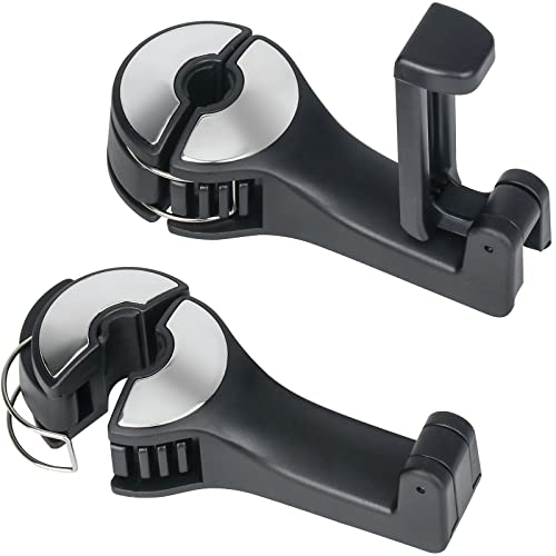 TOOVREN Upgraded 2 Pack Car Headrest Hidden Hook 2 in 1 Car Seat Hooks with Phone Holder for Purse, Backpacks,Toys,and Even Bottle Storage Organizer (Silver)