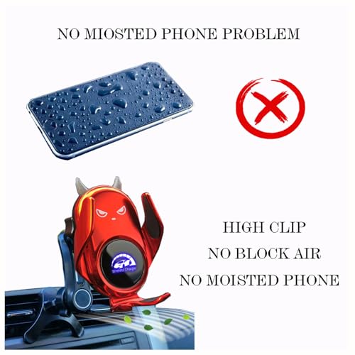 Car Phone Holder Mount Wireless Charging Auto Clamping Rotatable Vent Clip Cute Red Demon for iPhone Samsung Galaxy Andriod Phone - style: Red demond