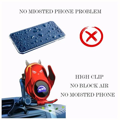 Car Phone Holder Mount Wireless Charging Auto Clamping Rotatable Vent Clip Cute Red Demon for iPhone Samsung Galaxy Andriod Phone - style: Red demond