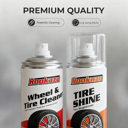 Wheel & Tire Cleaning Kit - 2 Pack (14 oz Bottles) | All-in-One Cleaner for Brake Dust & Grime | Restores Tire Shine | Includes Wheel Cleaner, Tire Shine, Brush & Towel