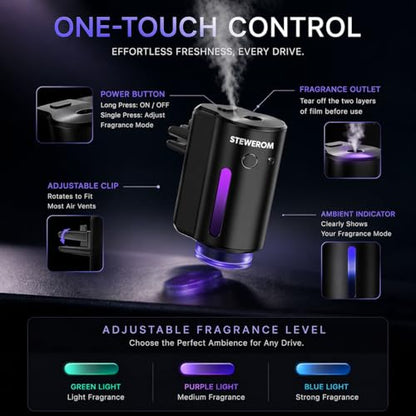 Car Air Freshener - Smart Adjustable 3-Speed Intensity, Rechargeable Humidifier Car Essential Oil Diffuser - Comes with 8 Bottles of 10ml Perfume (Black) - color: Black