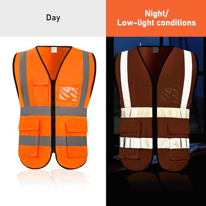 High Visibility Vest Safety Vest with Pockets and Zipper Meets ANSI/ISEA Standard(1 Pack 5 Pack) - color: Orange-red, size: XX-Large