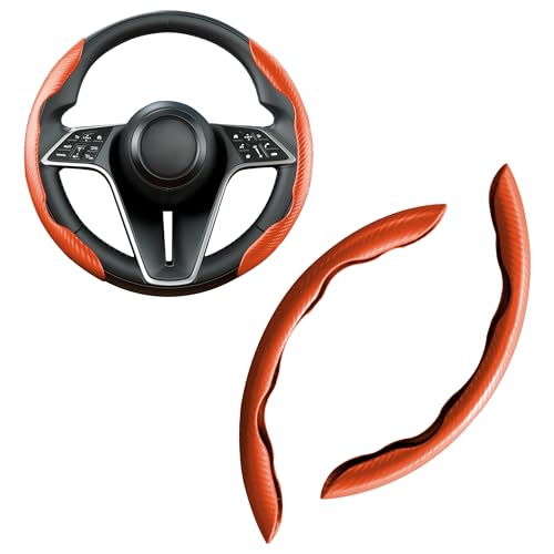Carbon Fiber Steering Wheel Cover, 2-Piece Set Anti-Skid Comfortable Grip Segmented Butterfly Design, Easy Snap-On Installation Universal Fit 99% Cars, Orange - color: Orange, size: 2